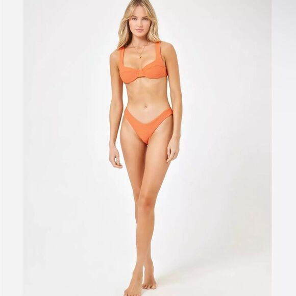 L*SPACE Eco Chic Repreve Sandy Bikini Nikita Tangerine Orange Large NWT $130 - Picture 4 of 6